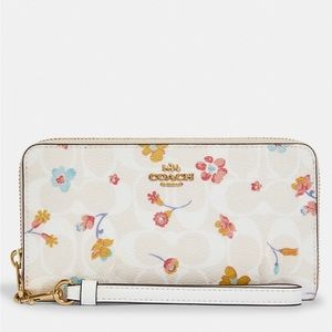coach Long Zip Around Wallet In Signature Canvas With Mystical Floral Print
